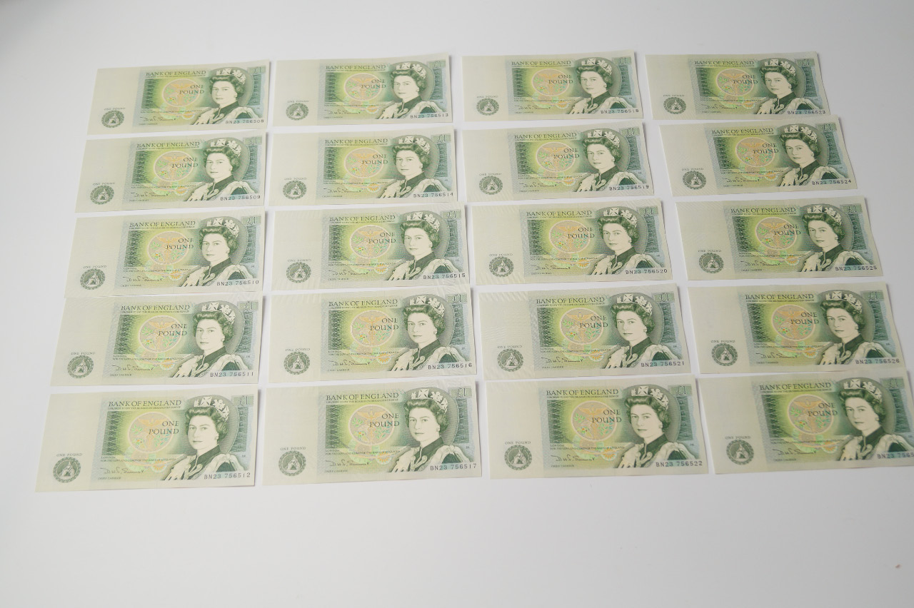 Appraisal: Twenty uncirculated sequential one pound notes D H F Somerset