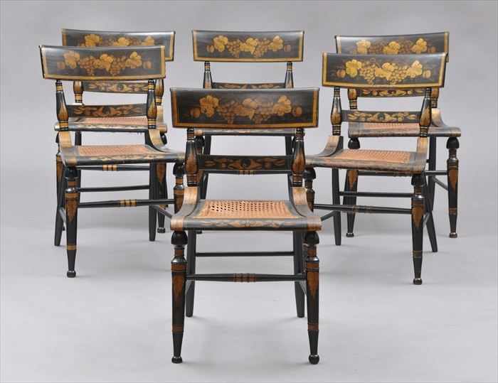 Appraisal: SET OF SIX AMERICAN CLASSICAL PAINTED AND GILT-STENCILED SIDE CHAIRS