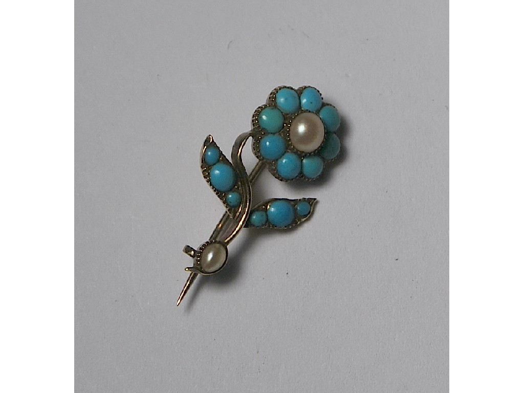 Appraisal: Georgian 'forget-me-not' turquoise and pearl set flower brooch having locket