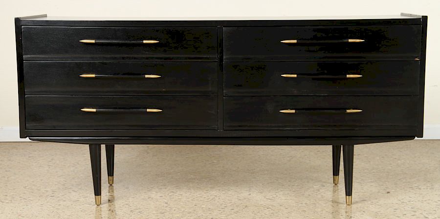 Appraisal: MID CENTURY MODERN EBONIZED COMMODE BRONZE TRIM A mid century