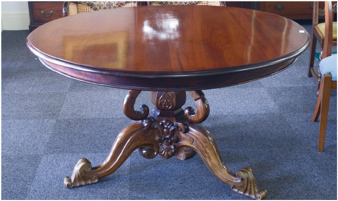 Appraisal: Mahogany Circular Tilt Top Table With Large Carved Pedestal Base