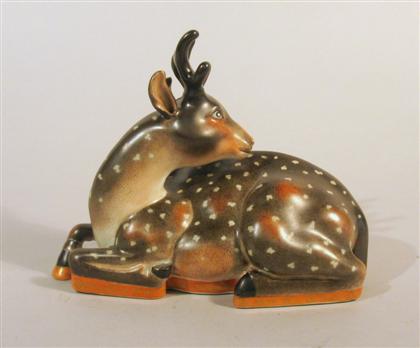 Appraisal: Chinese porcelain model of a recumbent deer Qianlong mark th