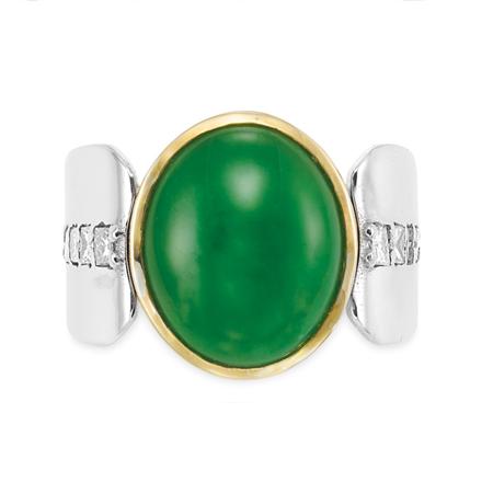 Appraisal: Gentleman's Two-Color Gold Jade and Diamond Ring Estimate -