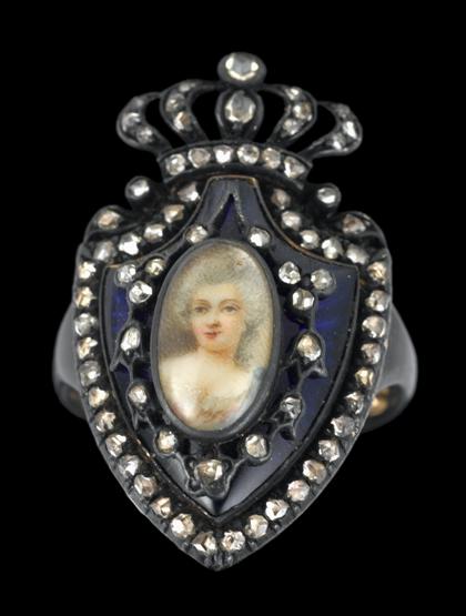 Appraisal: Group of two portrait ringsConsisting of a silver blue enameled