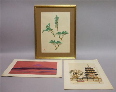 Appraisal: GROUP OF JAPANESE MODERN PRINTS Including a framed print by