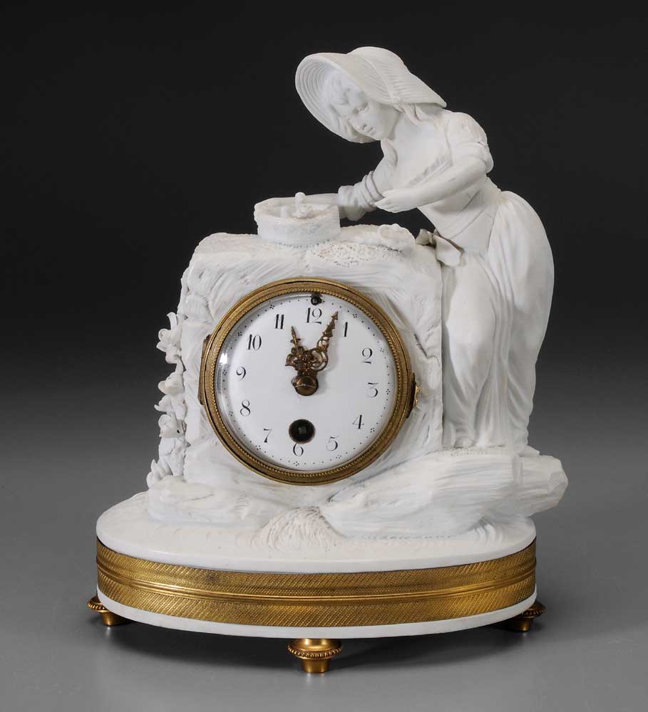 Appraisal: S vres Style Parian Ware Shelf Clock French th century