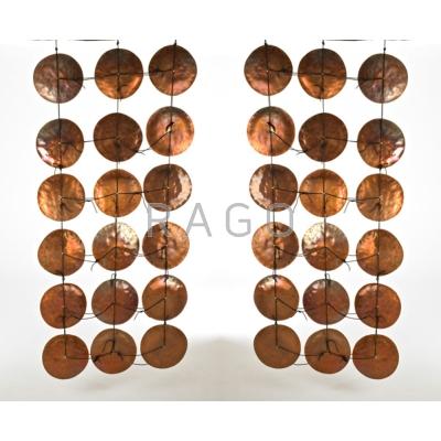 Appraisal: COPPER SCREENS Hammered and patinated copper suspended by cord s