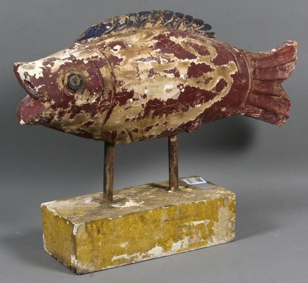 Appraisal: Old Folk Art carved and painted wood fish l Paint