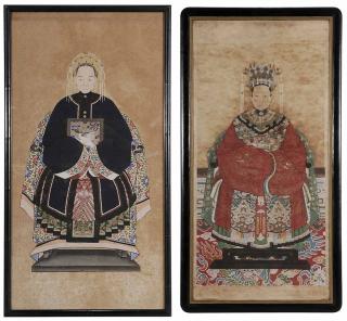 Appraisal: Two Chinese Ink and Watercolor Ancestral Portraits of an Empress