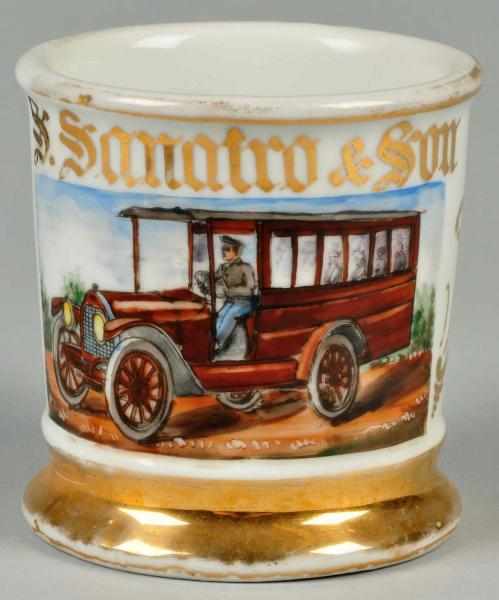 Appraisal: Antique Bus with Uniformed Driver Shaving Mug Description Gilt name