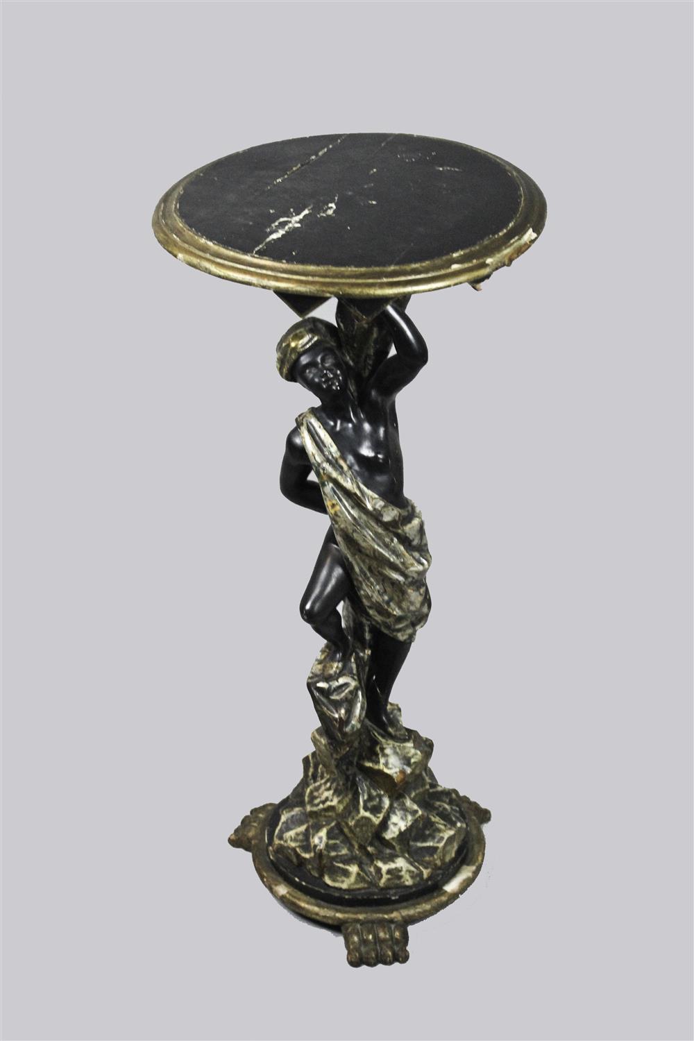 Appraisal: VICTORIAN PAINTED AND PARCEL GILT BLACKAMOOR PEDESTAL TABLE late th