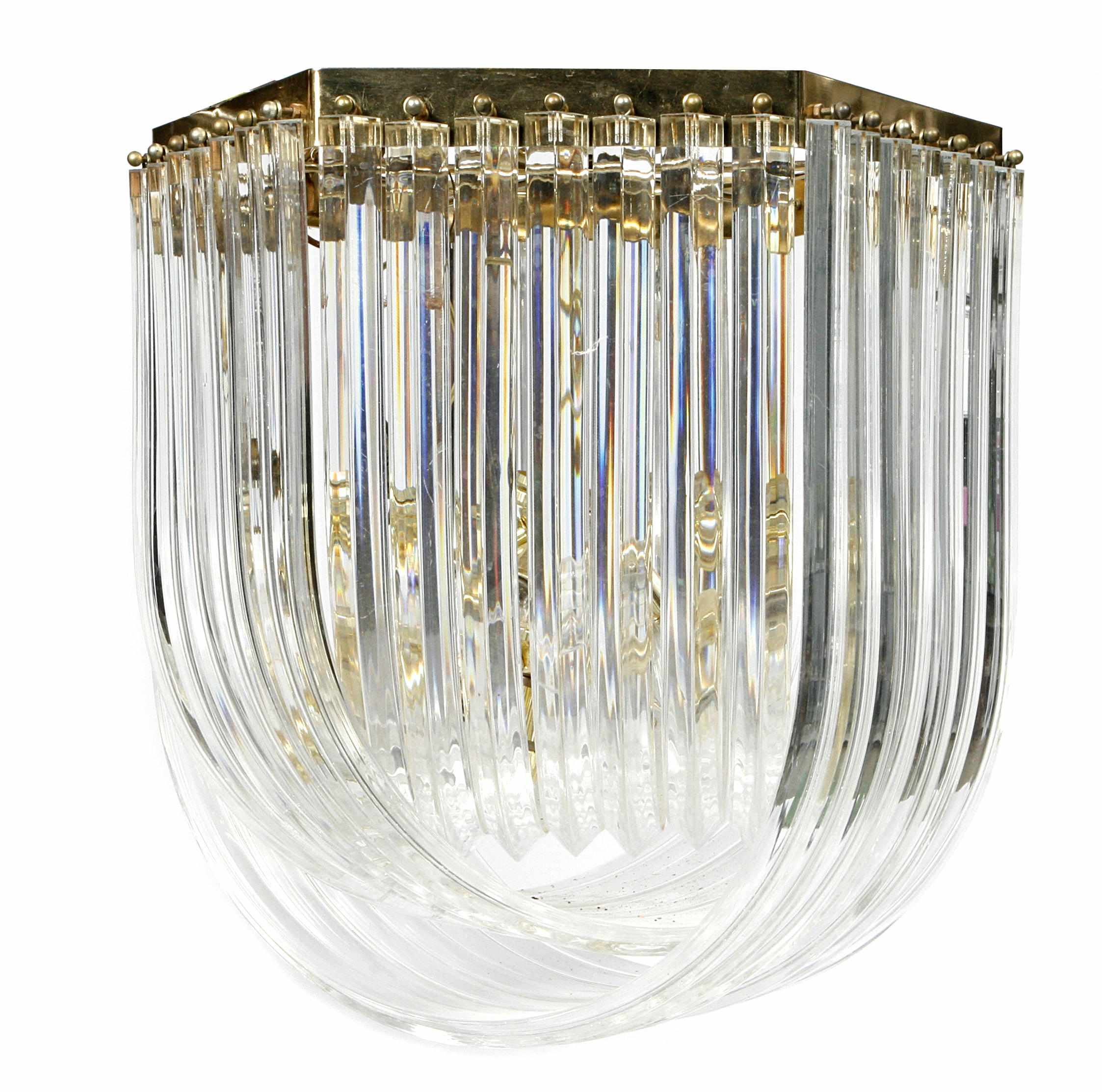 Appraisal: A brass and lucite chandelier circa sheight in