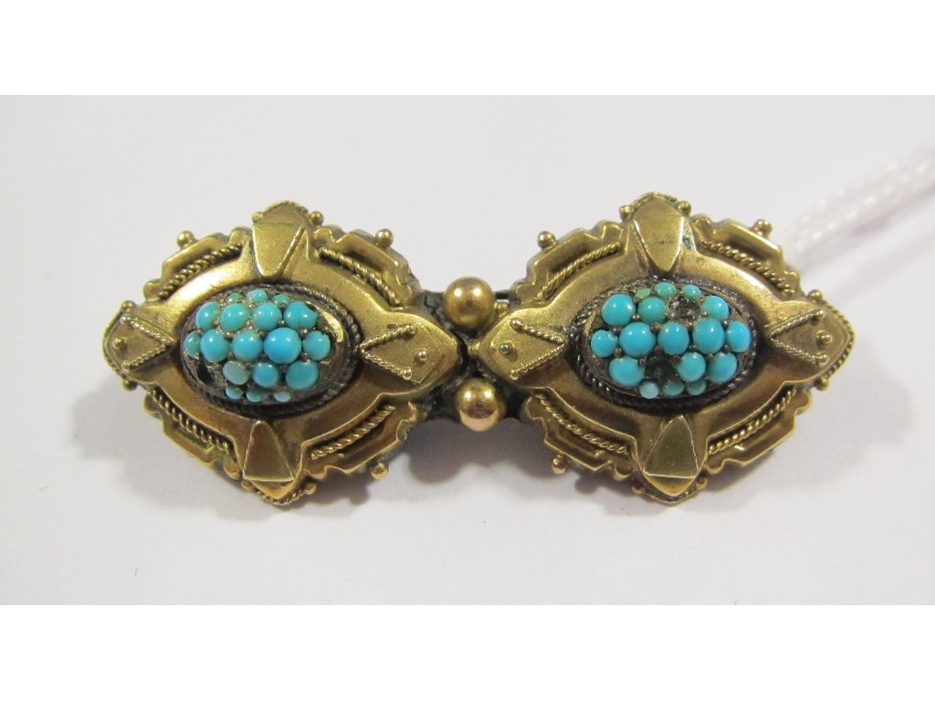 Appraisal: Victorian gold turquoise set bar brooch converted from a pair