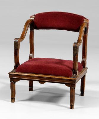 Appraisal: Lady s French prayer chair leaf-carved arm terminations and hoof