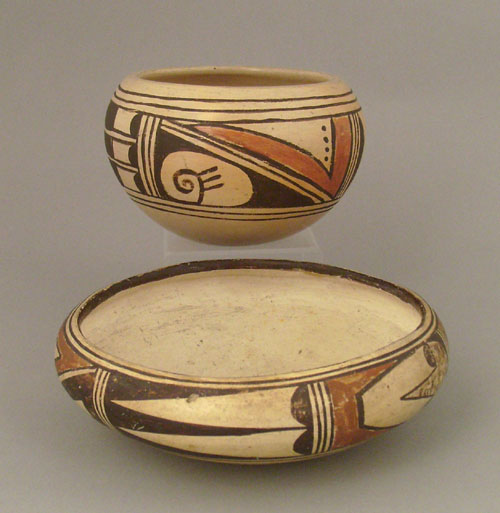 Appraisal: Two Hopi bowls with orange and black polychrome decoration on