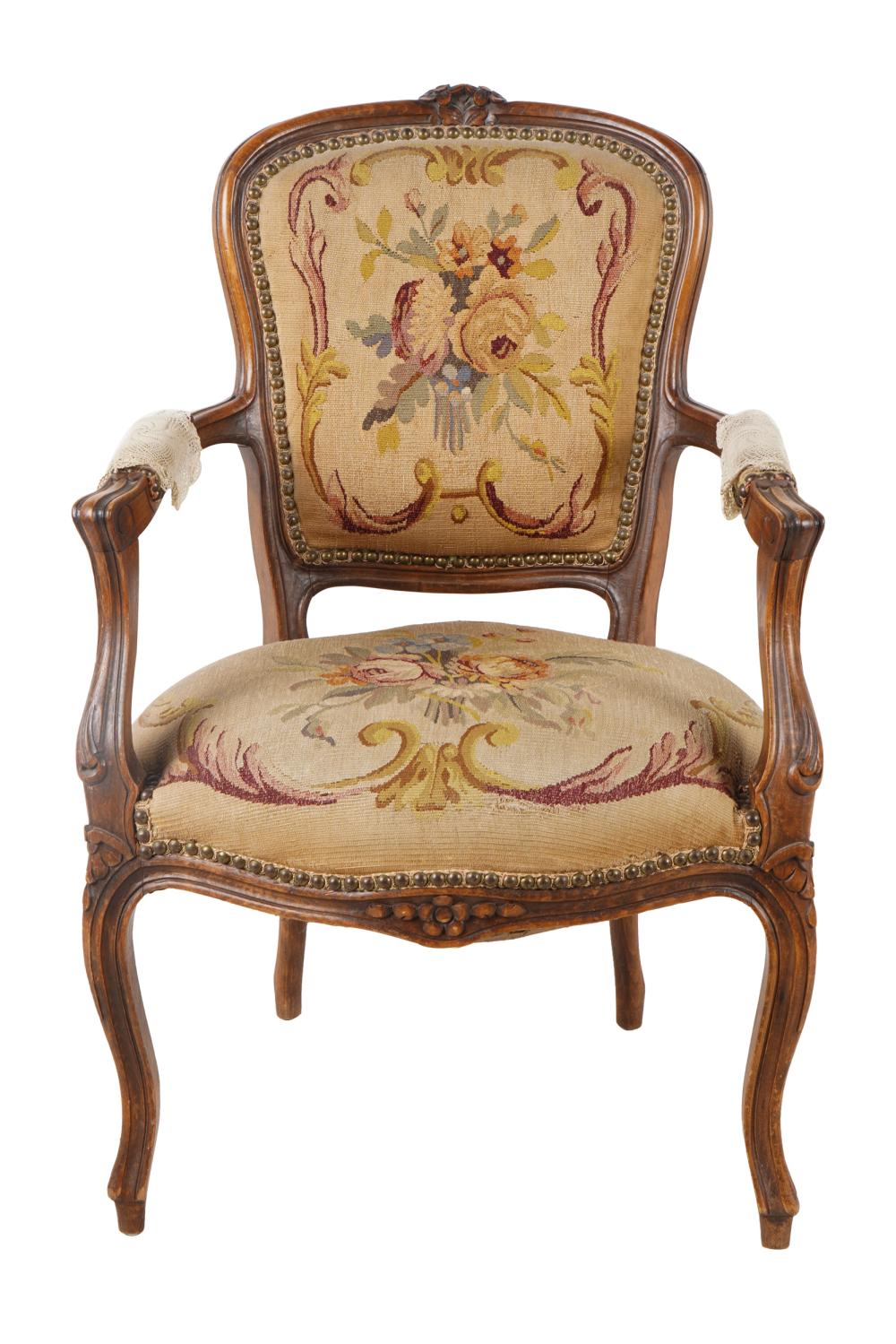 Appraisal: LOUIS XV STYLE BEECHWOOD FAUTEUILProvenance The Estate of Valerie Franklin