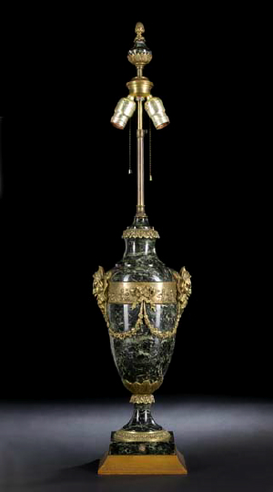 Appraisal: Stately French Gilt-Brass-Mounted Verde Antico Marble Vasiform Table Lamp in