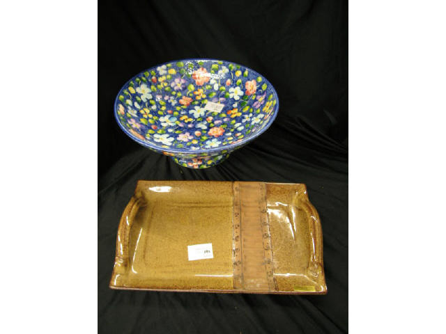 Appraisal: Pcs Art Pottery Italian pedestal bowl and Australian Handled dish