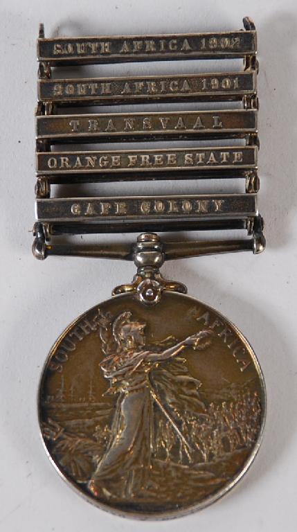 Appraisal: QUEEN VICTORIA SOUTH AFRICA MEDAL WITH FIVE CLASPS BARS viz