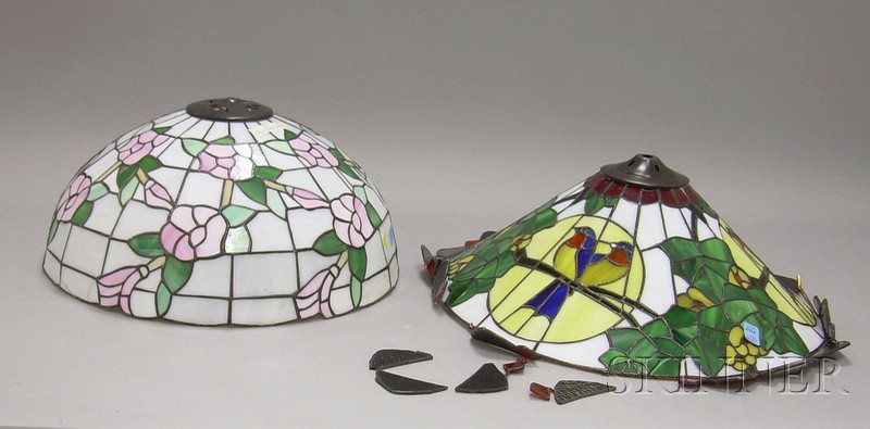 Appraisal: Two Contemporary Leaded Art Glass Lamp Shades damage