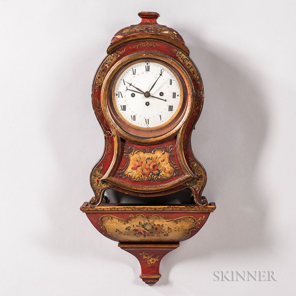 Appraisal: Louis XV-style Red and Polychrome-painted Bracket Clock Louis XV-style Red