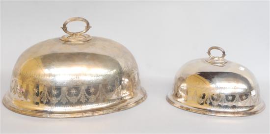 Appraisal: TWO FINE ENGLISH SILVERPLATE SERVING DOMES Both decorated with chased