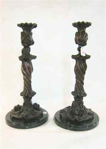 Appraisal: PAIR HEAVY BRONZED METAL CANDLE STICKS in the Victorian manner