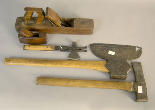 Appraisal: Two wood planes together with two axes and a multipurpose