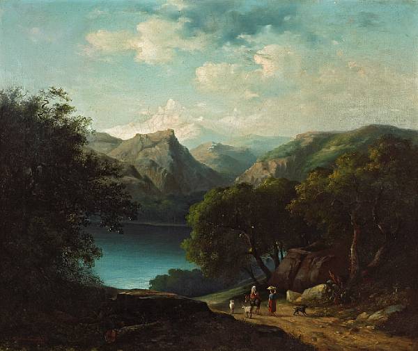 Appraisal: Swiss School th Century A view of a lake with