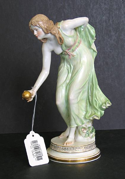 Appraisal: A Meissen figure of a young woman playing at bowls