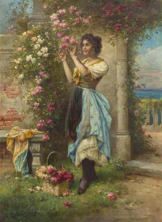 Appraisal: Hans Zatzka Austrian - Lady with Flowers oil on canvas