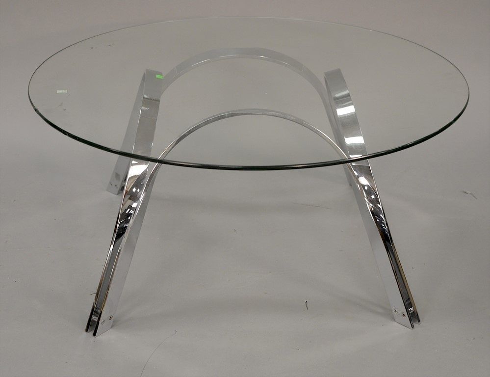 Appraisal: Roger Springer for Dunbar chromed coffee table with round glass