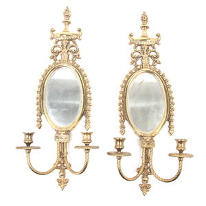 Appraisal: A Pair of Gilt Metal Girandole Mirrors Late th Early