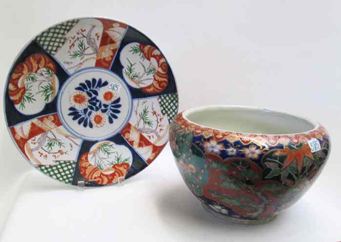 Appraisal: TWO JAPANESE PORCELAINS an Imari charger traditional design with fan-shaped