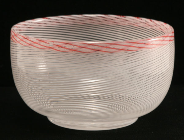 Appraisal: Murano filigrana with red reticello lip art glass bowl H