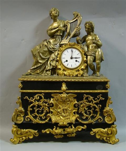 Appraisal: FRENCH GROS A LYONS GILT BRONZE MANTEL CLOCK th century