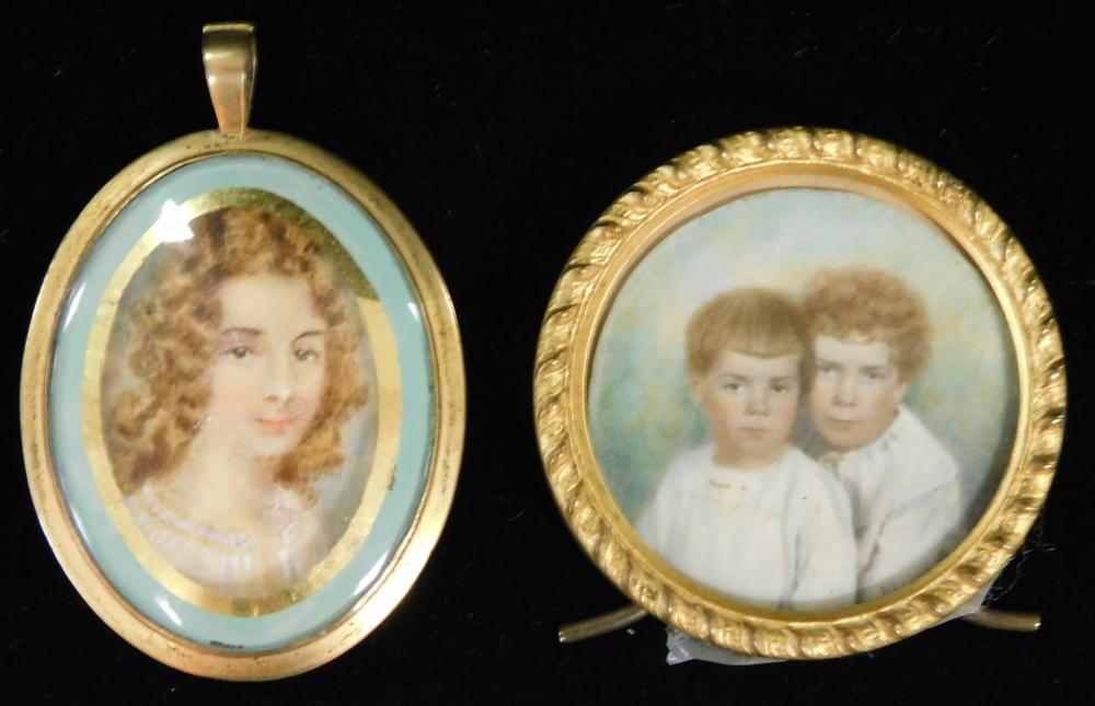 Appraisal: MINIATURES Two miniatures in frame including two children on a