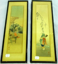 Appraisal: A pair of Japanese miniature scroll paintings possibly spring and