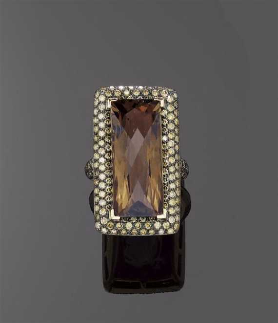 Appraisal: SMOKY QUARTZ AND DIAMOND RING Ros gold Fancy ring the