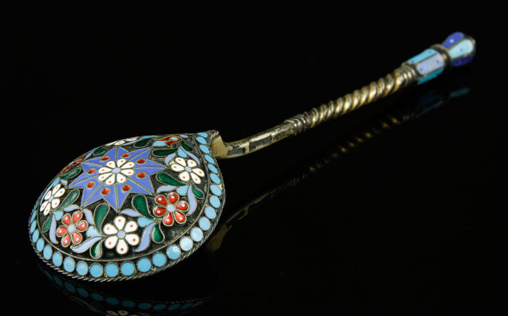 Appraisal: - Russian Enamel Silver Spoon Russian enamel spoon silver hallmarked