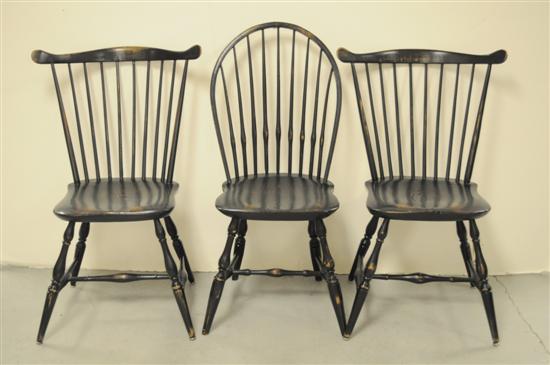 Appraisal: Three Windsor side chairs painted and distressed one pair of