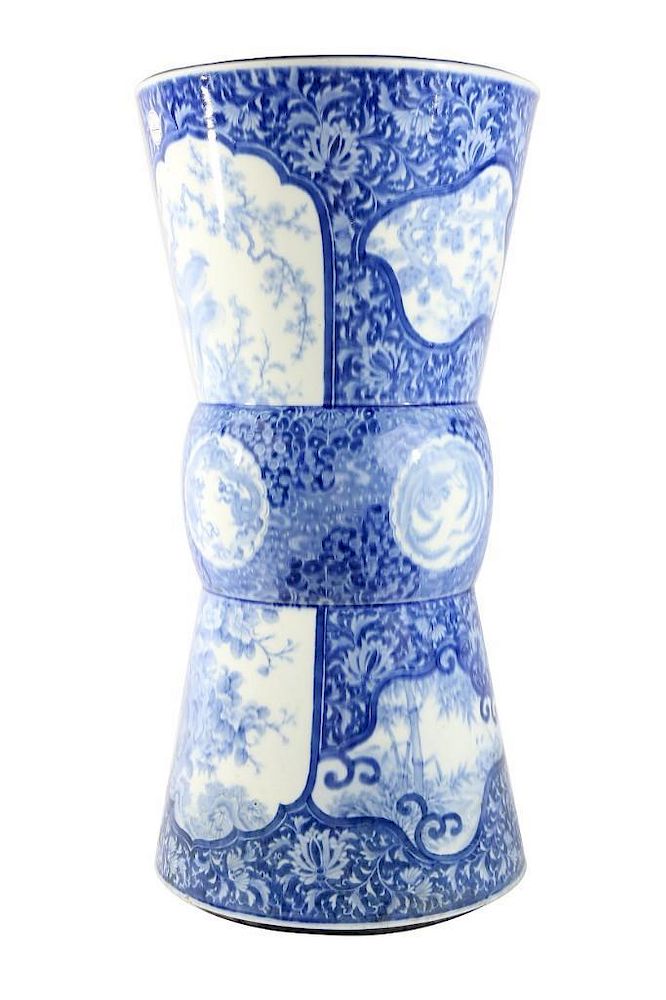 Appraisal: Oriental Blue White Porcelain Floral Vase Oriental porcelain vase with