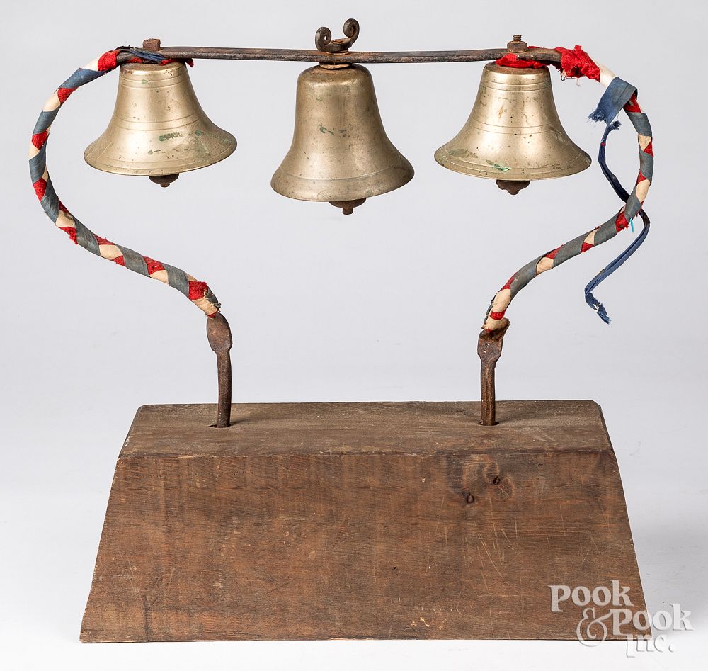 Appraisal: Early set of brass and iron Conestoga wagon bells Early