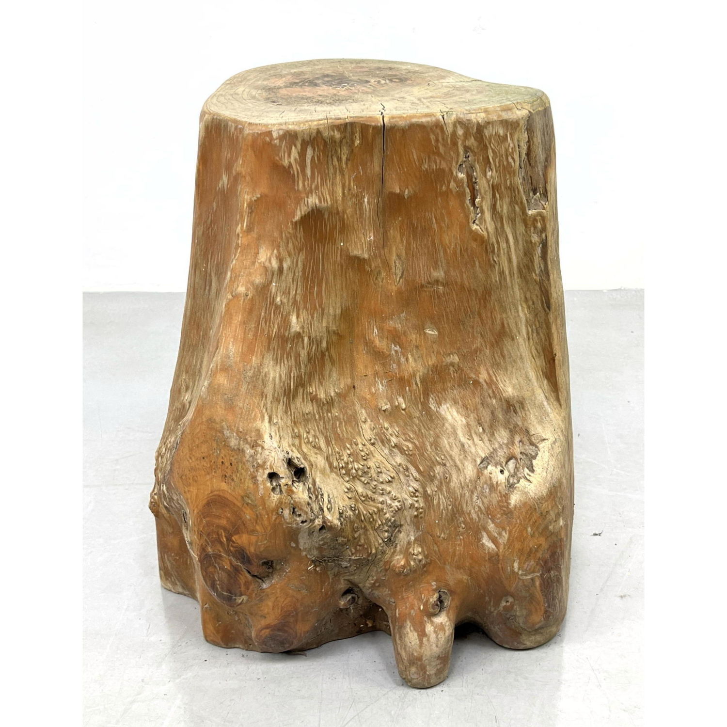 Appraisal: Natural Live Edge Wood Tree Stump Display Pedestal Side Table