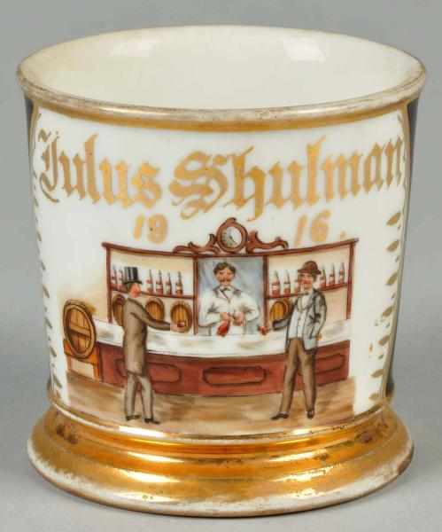 Appraisal: Bartender Shaving Mug Description Gilt name Julius Shulman and dated