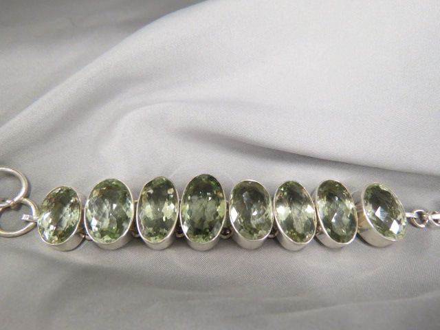 Appraisal: Green Amethyst Sterling Silver Bracelet stunning faceted gems over carats