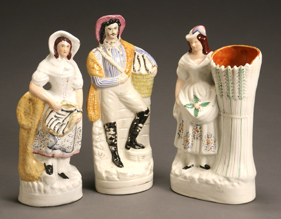 Appraisal: Group of Three Staffordshire Figures Circa Consisting of a fisherman