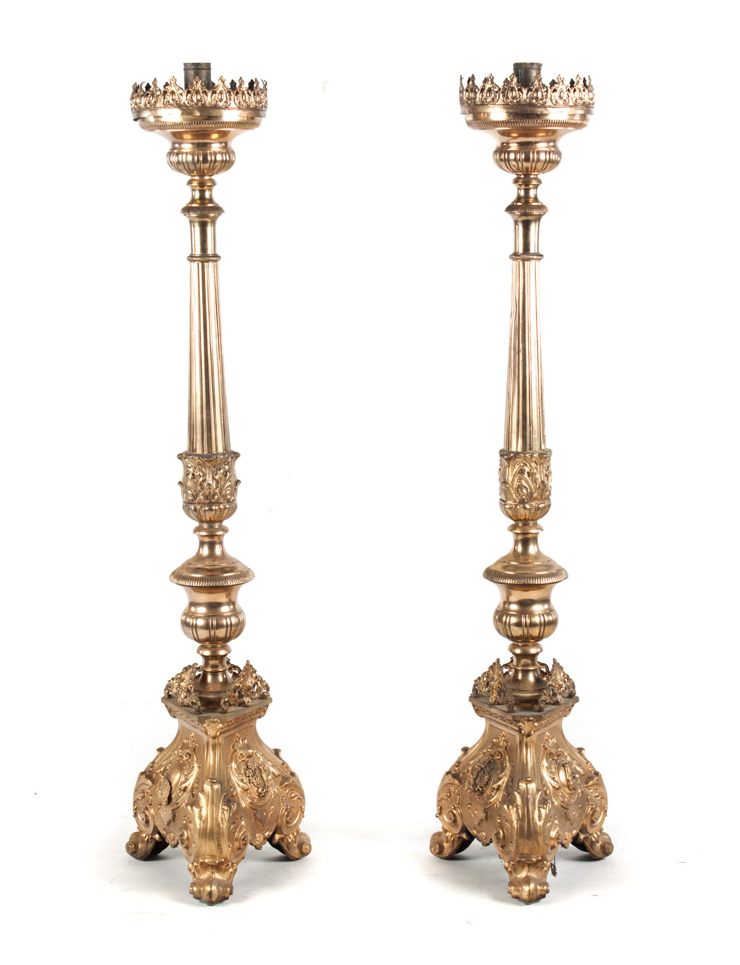 Appraisal: Pair of ecclesiastical altar candleholders monumental Italian Rococo style holders