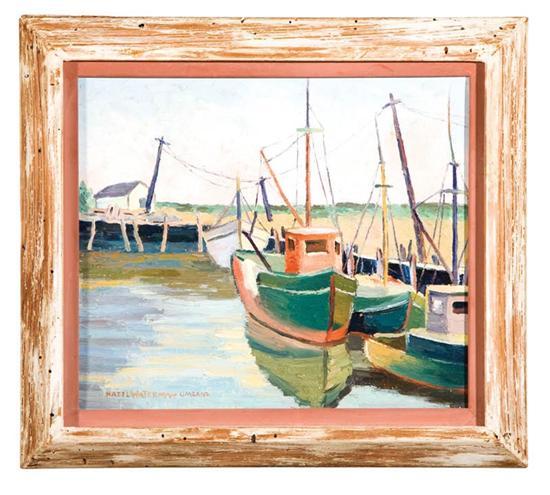 Appraisal: DOCK SCENE BY HAZEL WATERMAN UMLAND WISCONSIN B Oil on