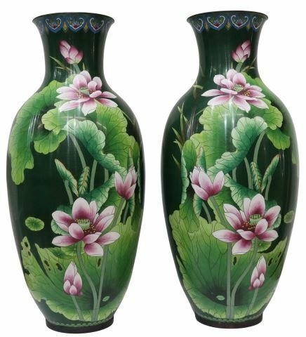 Appraisal: pair Large Chinese cloisonne enamel vases with ruyi pattern to